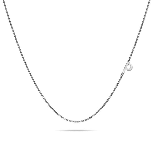 Bold Alphabet Letter Initial Charm Necklace in White Gold Tone